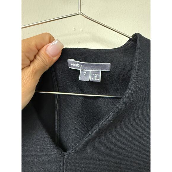 Vince Inverted Pleat V-Neck Mini Dress with Pockets Black Women's Size US 2 - Picture 3 of 5